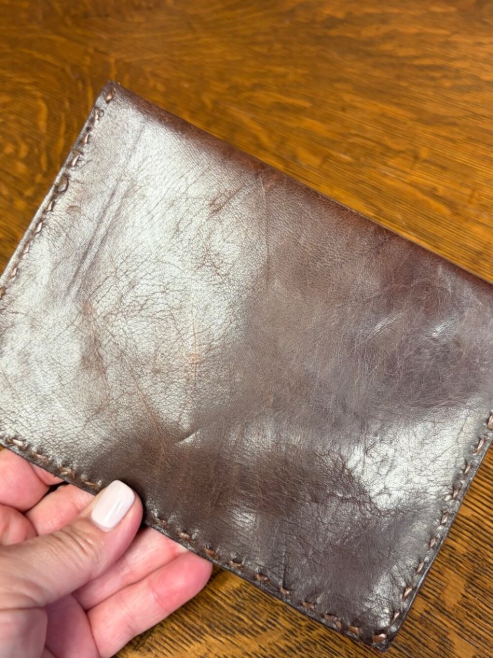 Handcrafted Brown Leather Envelope Clutch Document Holder - Picture 4 of 6